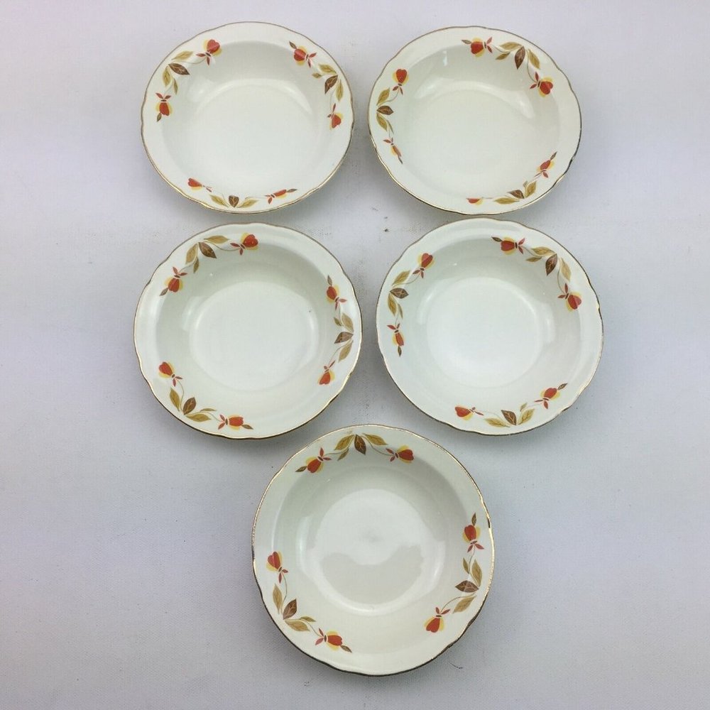 Autumnware Vintage Hall China Autumn Leaf Mary Dunbar Dessert Bowl Set Dish 5.5"